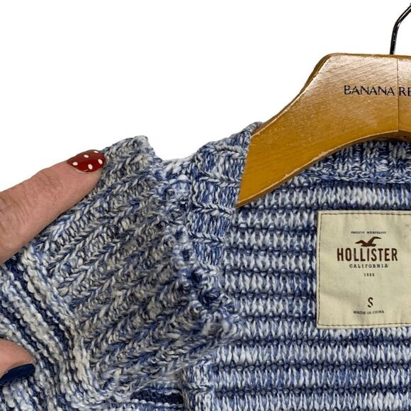 Hollister Womens sz Small denim blue white striped drop sleeve Cardigan sweater - Picture 5 of 12